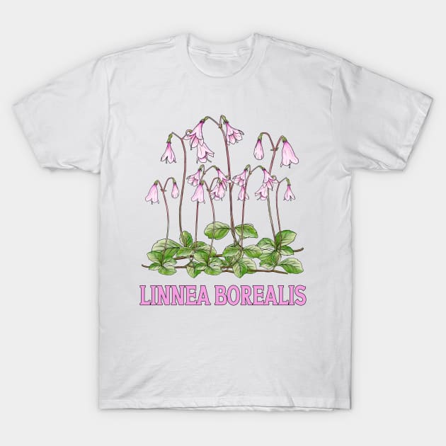 Nordic Wildflower Linnea  Borealis Twinflower Pretty Pink Flowers floral T-Shirt by Kdeal12